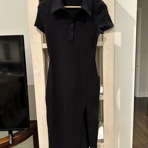 SHEIN Black Midi Polo Dress